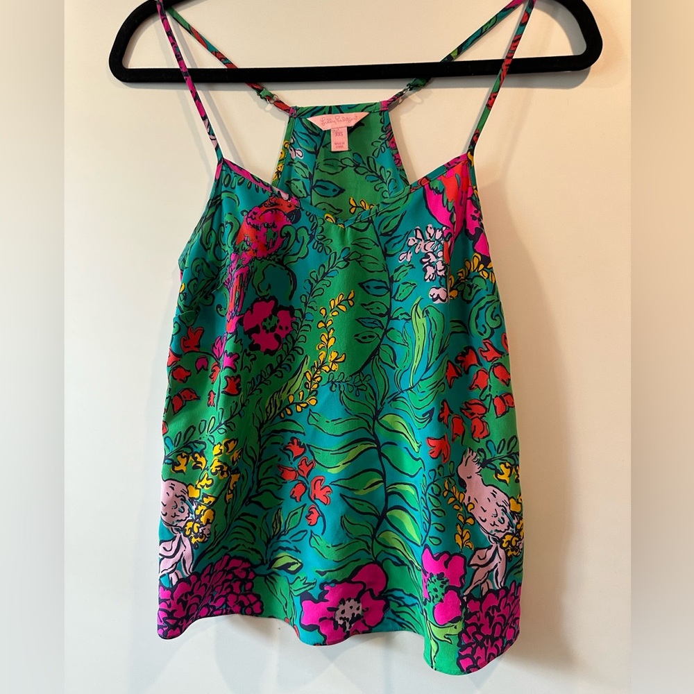 NWOT Lilly Pulitzer Dusk Silk Flowy Tank Top Shake your Tail feather